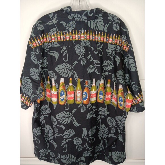 VTG CT Hawaii Fashions Button Up Shirt 2XL Black Short Sleeve Beer Print EUC - Picture 2 of 7